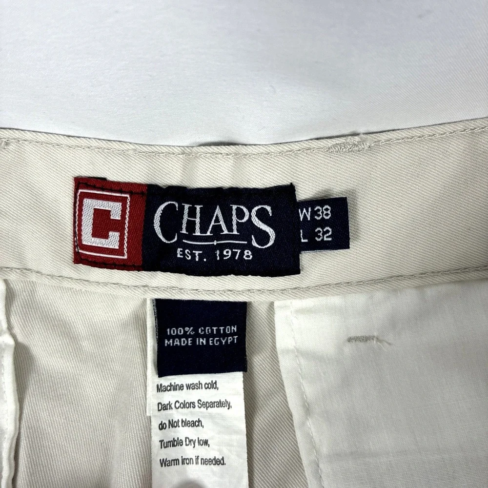 Y2K Mens Chaps Mitchell Relaxed Fit Flat Front Cream Chino Pants Size 38x32 NWT
